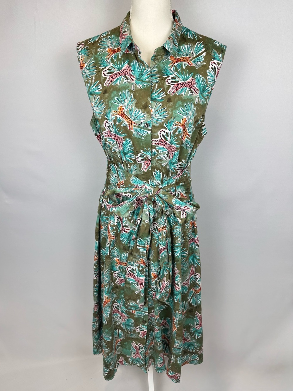 Nic+Zoe Pouncing Panthers Shirtdress Sleeveless Cotton Blend Size XL Safari - Picture 2 of 8